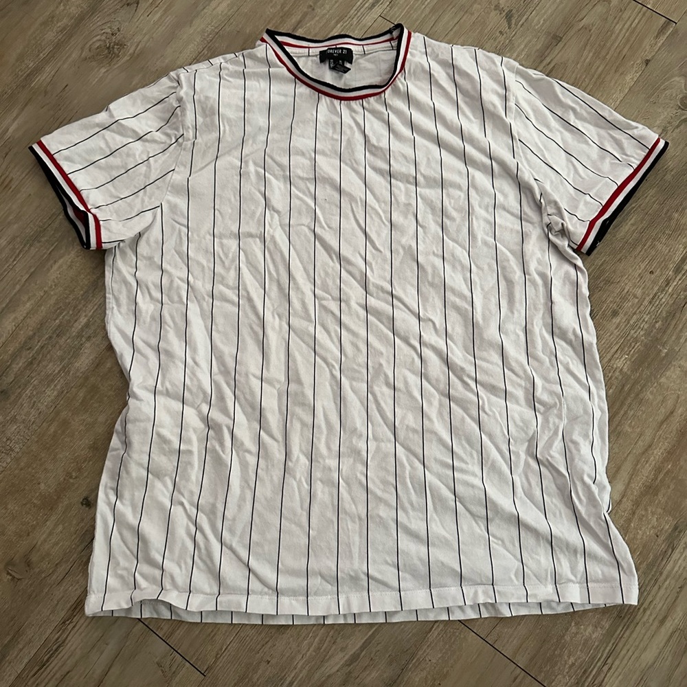 Forever 21, Men’s white with black and red stripes tee shirt. Sz: X-Large.